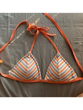 aerie Orange Multi-Stripe Triangle Bikini Top